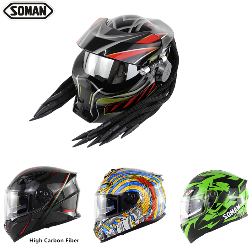 

Soman Helmets Predator Black Full Face Helmet with Braid Helmets Cool Style Casco Moto Flip Up Kask Motorcycle Helmet Predator