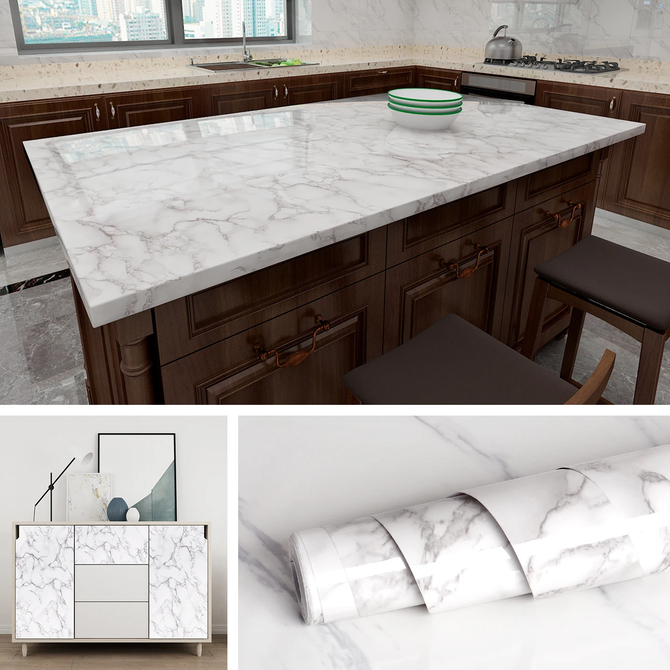 1M/2m Marble Waterproof Countertop Wall Stickers Vinyl Self Adhesive Wallpapers Decorative Film Kitchen Cabinets Contact Paper