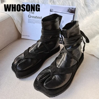 

Women Boots Girls Ankle Botas Woman Black Platform Flats Ladies Cross Tied Sock Shoes Female Brand Boots Soft Fashion Shoes New