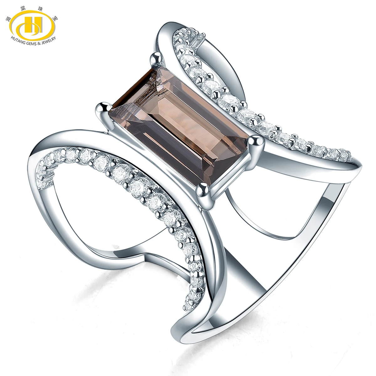 

Hutang 1.99ct Smoky Quartz Women's Ring Natural Gemstone Solid 925 Sterling Silver Rings Fine Jewelry Unique Fashion Design Gift