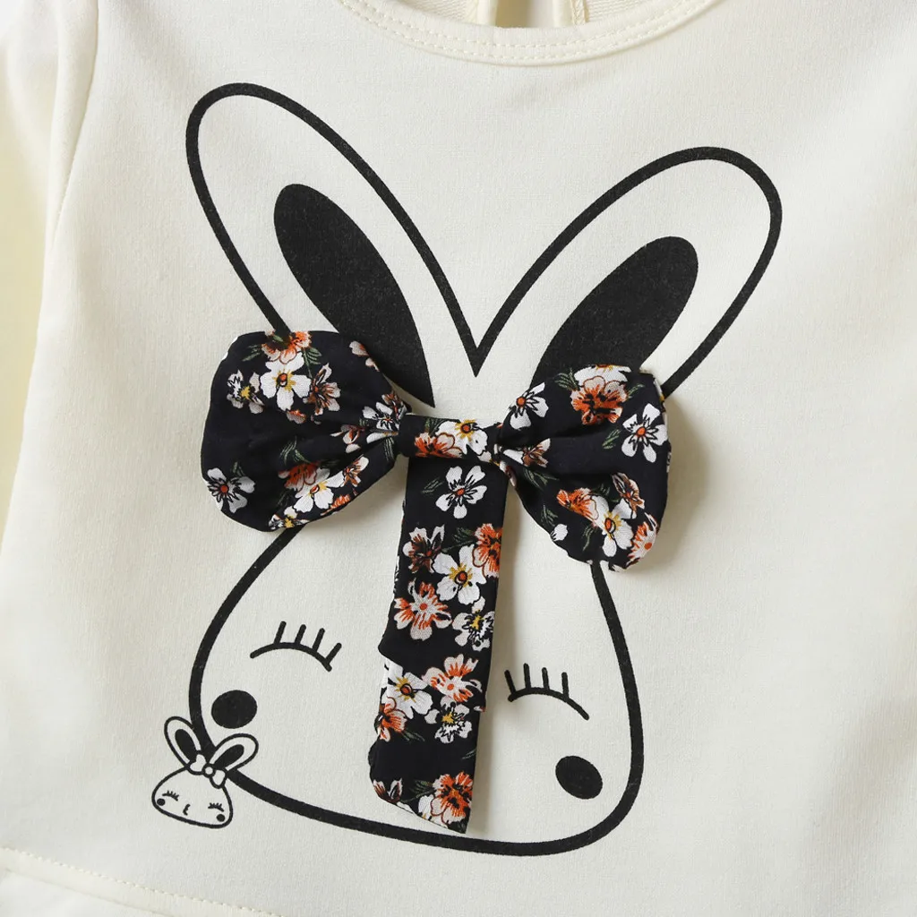 Детская одежда для маленьких девочек комплект из 2 предметов: блузка с кроликом и юбка с цветочным рисунком костюм принцессы для девочек