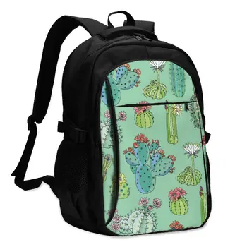 

Backpack USB Charge Women Cute Cacti With Flowers Student Backpack Letters Print School Bag Teenager Girls Backpack