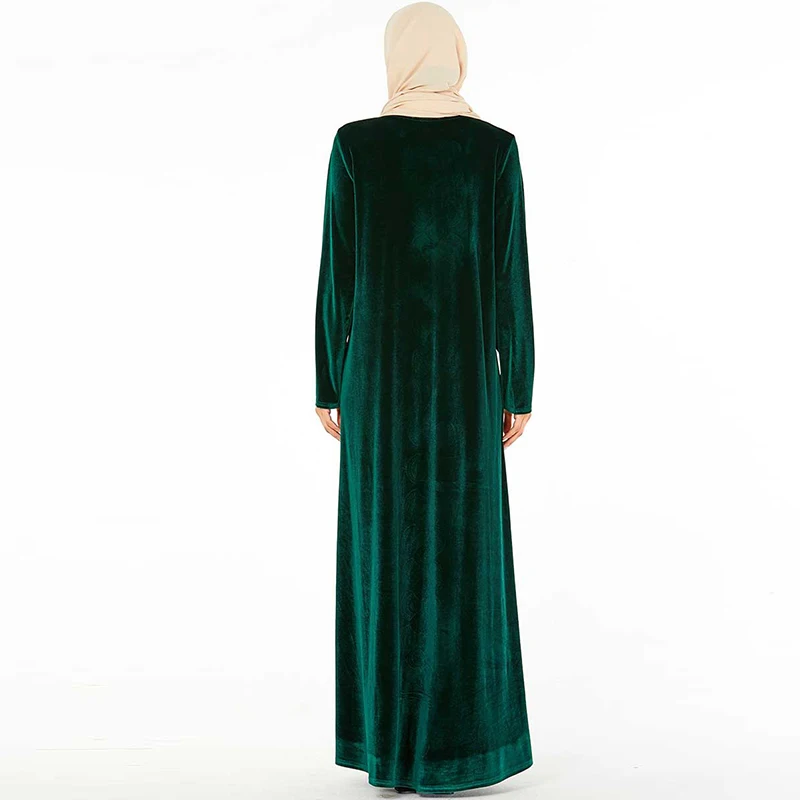 Muslim Dress Green Velvet Abaya Dubai Turkish Hijab Dresses Kaftan Caftan Marocain Abayas Islamic Clothing For Women Kleding