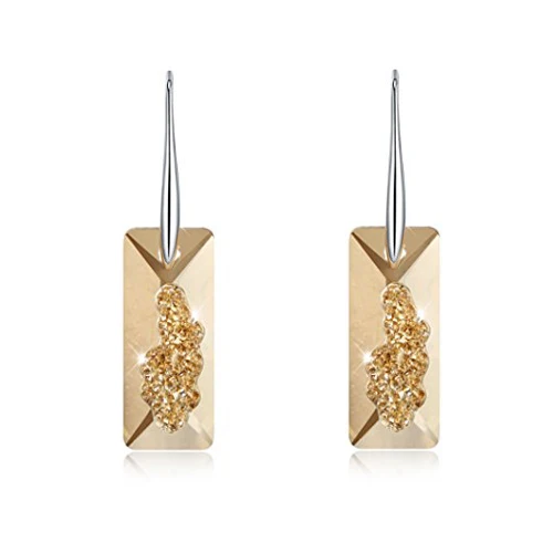 Rhodium Plated-GS BAFFIN черные кристаллы от Swarovski Золото Цвет Висячие серьги для женщин вечерние Ретро Винтаж прямоугольник кулон массивные украшения - Окраска металла: Rhodium Plated-GS