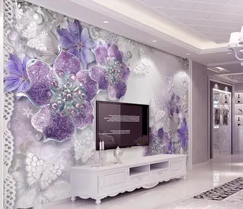 

CJSIR Custom Wallpaper Elegant Ornate Purple European-style 3d Flowers TV Background Wall Living Room Bedroom 3d Wallpaper