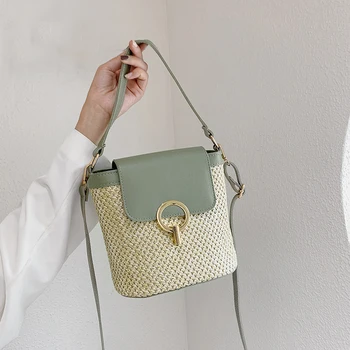 

Women Bag Casual Handmade Woven Bucket Bag Summer New Messenger Bag Rattan Bags Beach Lady Travel Handbags Shoulder Bag 2020