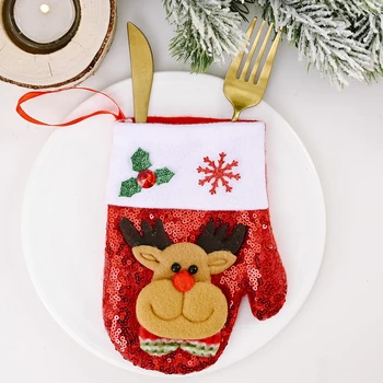 

Socks Christmas Stocking Gift Bag Sequined Gloves Cutlery Candy Pendant