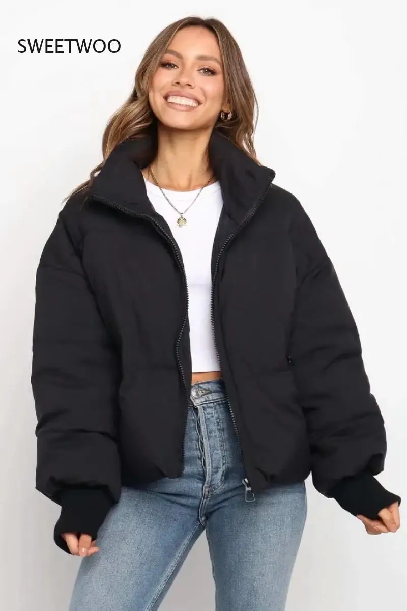 2021 Women Solid Khaki Oversize Parkas Thick 2021 Winter Zipper Pockets Female Warm Elegant Coat Jacket Winter Coat