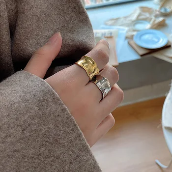 

925 Silver Wave Concave Rings Jewelry Minimalism Charm Anel Bohemia Jewelry Vintage Boho Bague Femme Anelli Ring for Women