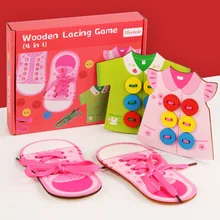 

Wooden Lacing Game Montessori Educational Puzzle Toddler Activity Learning Materials Practical Life Baby Wood Beaded Buttons Toy