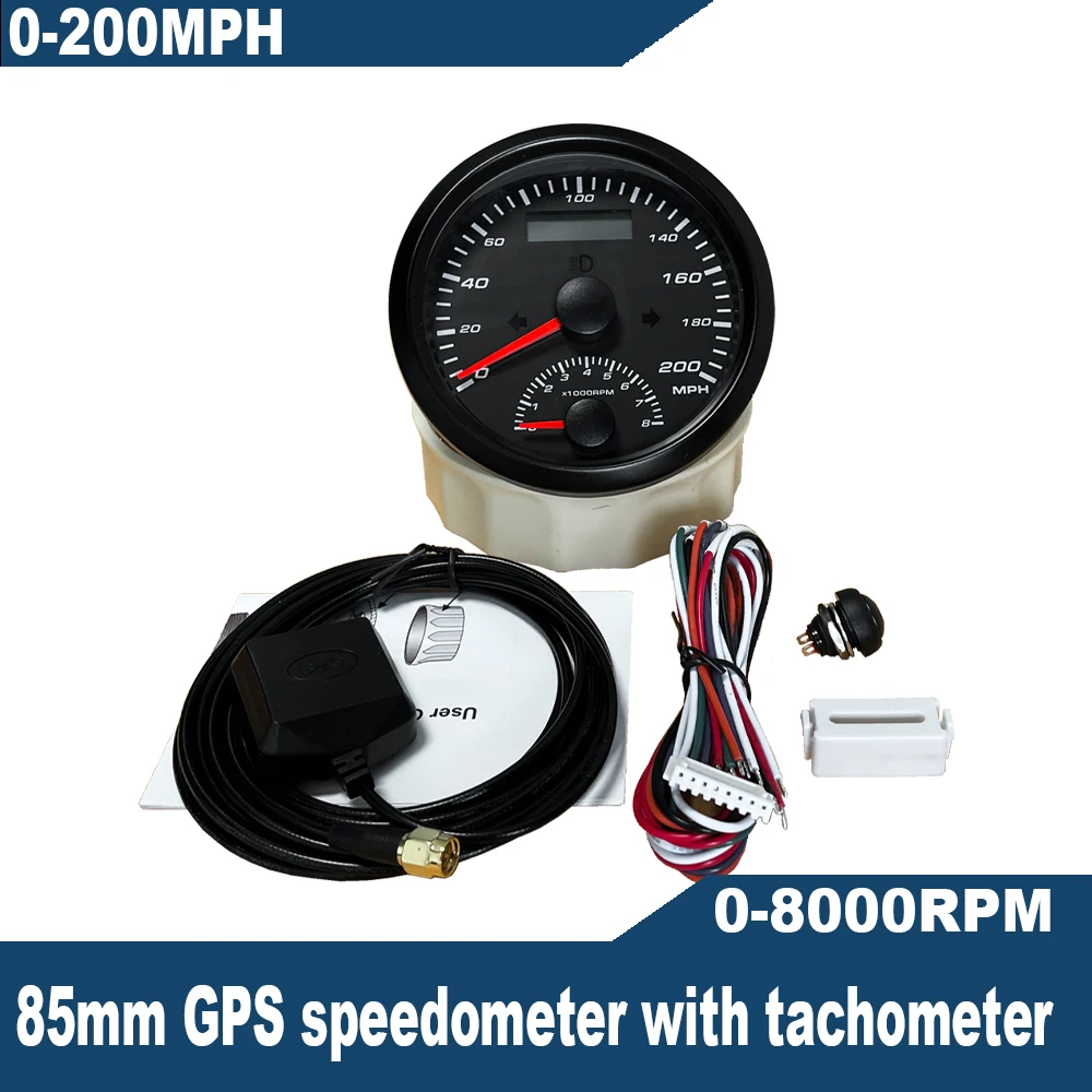 Universal 85mm GPS Speedometer 200mph with 8K Engine Tachometer 0 8000RPM Odometer GPS Antenna