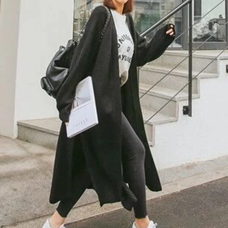 

Knitted Long Cardigans Sweater Women Autumn 2019 Oversized Korean Cardigan Coats Female Office Lady Winter Loose Sweaters Woman