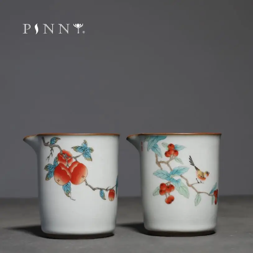 chaaan♡ パイントグラス PINNY 240ML Hand-painted Persimmon Cha Hai Ceramic Kung Fu