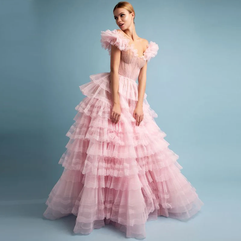 Charming-Blush-Tulle-Prom-Dresses-Off-Shoulder-Tiered-Puffy-Tulle-Long-Evening-Dress-robe-de-soiree