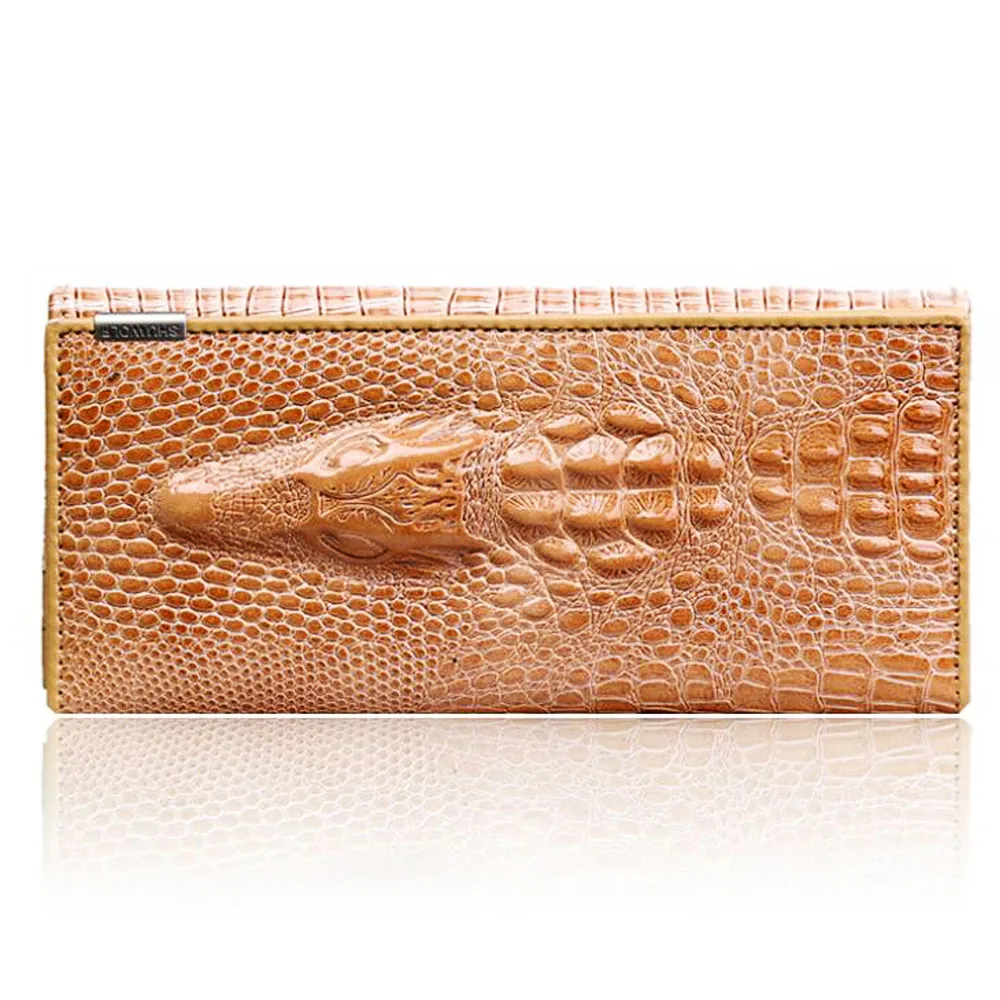 

Women Wallet Female Coin Purses Holders Genuine Leather 3D Embossing Alligator Ladies Crocodile Long Clutch Bags