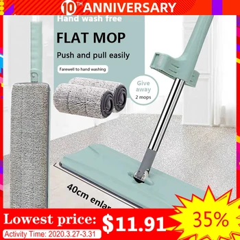 

Flat Mop Free Hand Washing Stainless Steel Handle Spin Mop Home House Office Cleaning Tool Microfiber Pad Kitchen Floor Clean