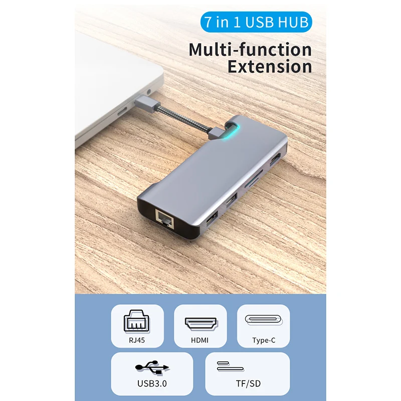 Тип-c к HDMI концентратор PD RJ45 USB3.0 TF портативный для домашнего офиса ноутбука мышь