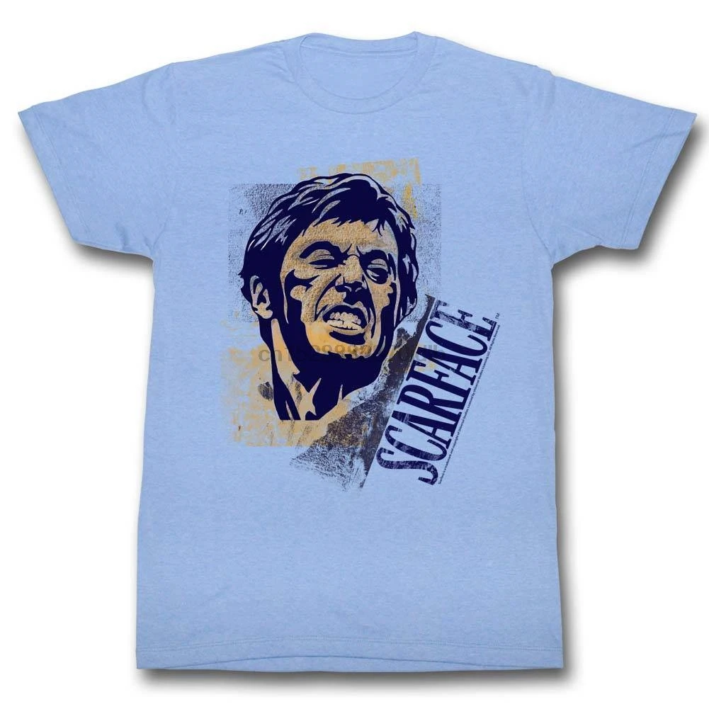 SCARFACE Men Short Sleeve T-Shirt LIGHT BLUE HEATHER SAY CHEESE Cool Casual pride t shirt men Unisex New Fashion tshirt | Мужская одежда