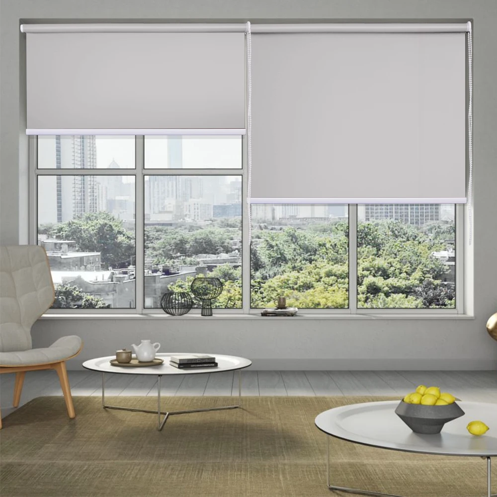 Blackout Window Roller Shades Waterproof Blinds with UV Protection&Thermal Insulated Fabric Custom Room Darkening Shade blind Child Safty Curtains Light Grey 1