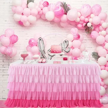 

5 Layer Christmas Tulle Table Skirt Party Tutu Table Skirts for Baby Shower Favors Banquet Wedding Decor Color Tableware Skirts