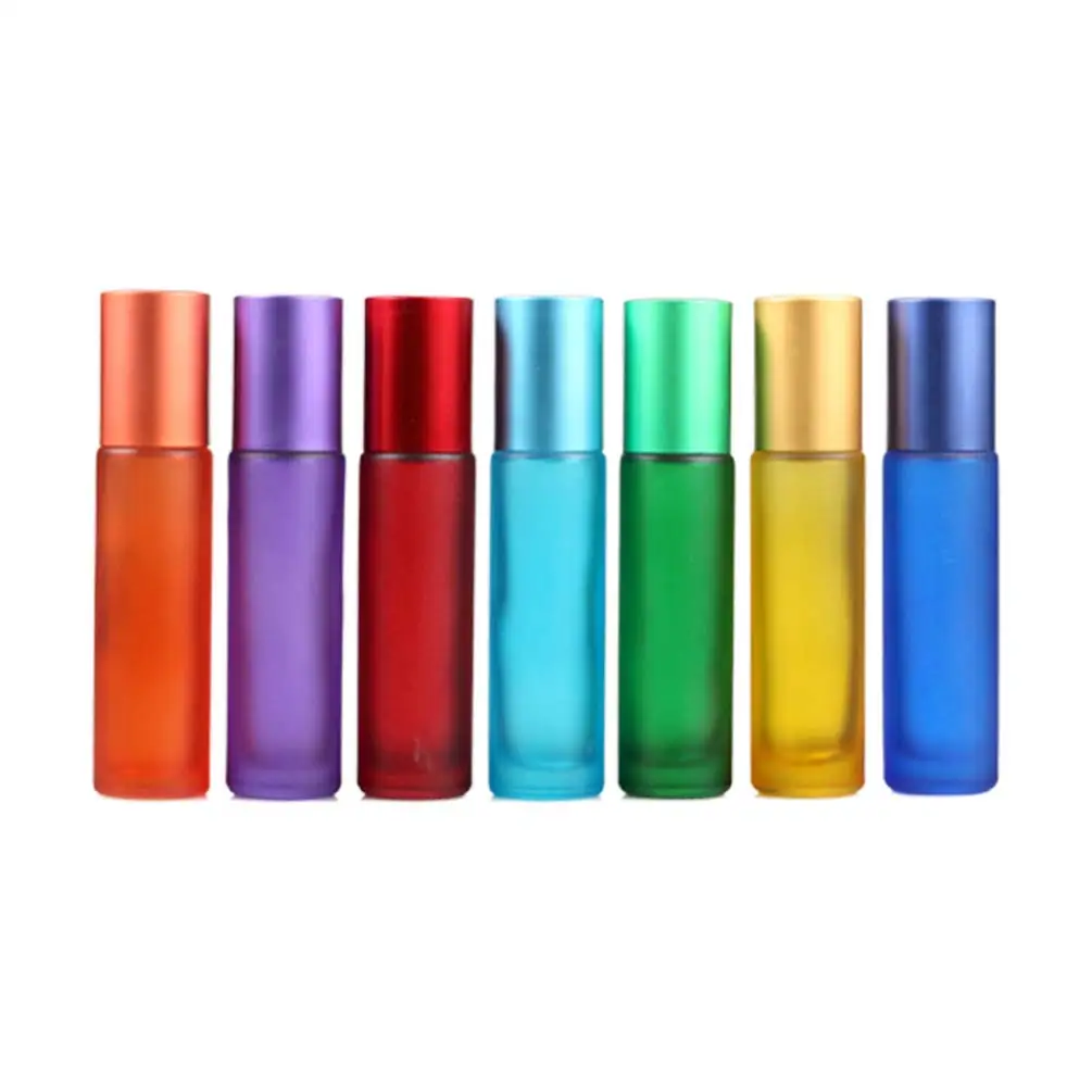 

10PCS 10ml Frosted Glass Roller Bottle,Empty Portable Essential Oil Bottle for Perfume With Stainless Steel Roller Ball 8 Colour