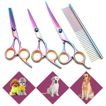 

Multicolor Home Small Animals Sharp Edge Styling Tool Dog Cat Stainless Steel Straight Curved Shear Pet Grooming Scissors Set