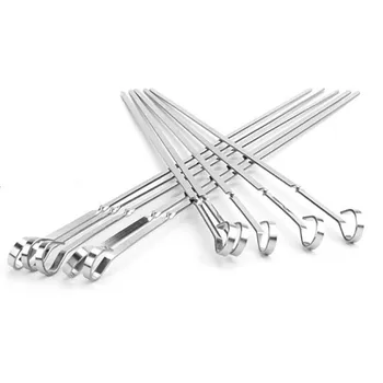 

6/10/12pcs17.7in (45cm) Stainless steel Flat BBQ Sticks Metal BBQ Kabob Skewers Reusable BBQ Stickers Grill Barbecue Accessories