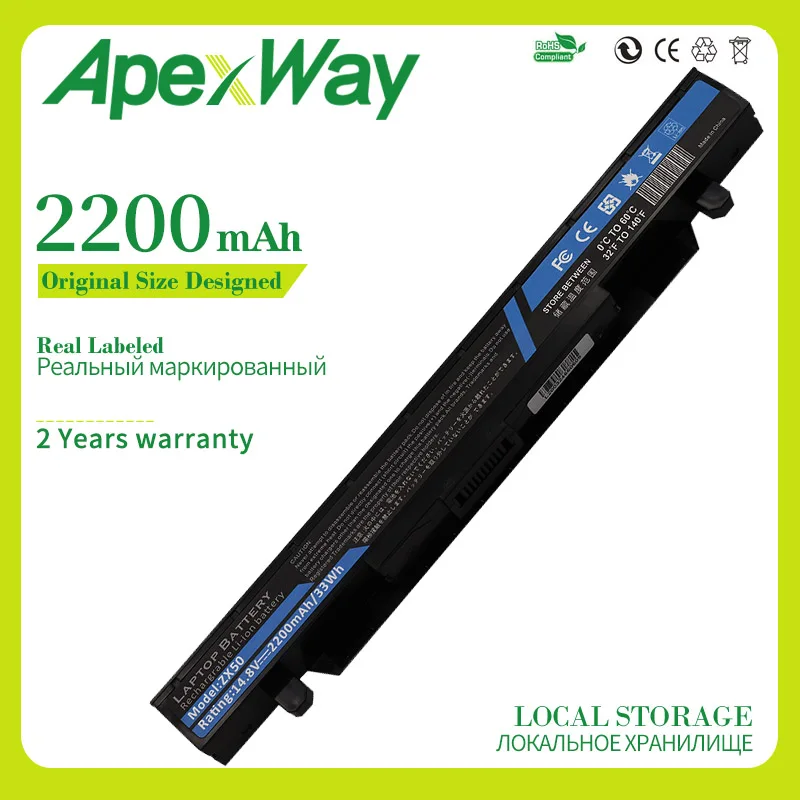 Apexway 14.8V 2200mAh New A41N1424 Laptop Battery for ASUS ROG FX-PLUS ZX50 ZX50J ZX50JX GL552 GL552J GL552JX GL552V GL552VW | Компьютеры