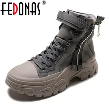 FEDONAS/классические женские ботильоны с круглым носком Повседневная обувь на платформе и высоком каблуке женские теплые осенне-зимние сапоги для верховой езды новая обувь