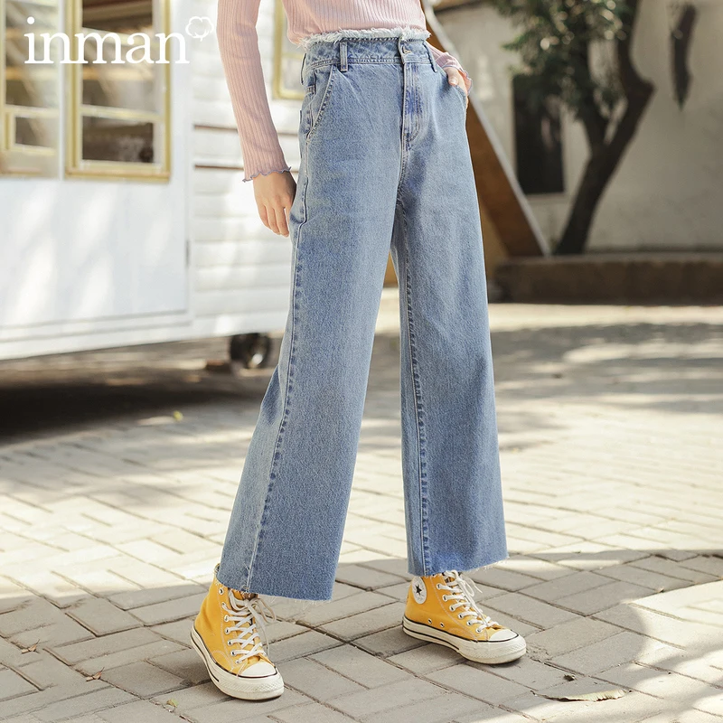 

INMAN 2020 Spring New Arrival Literary High Waist Straight Cylinder Loose Port Style Pants Jeans