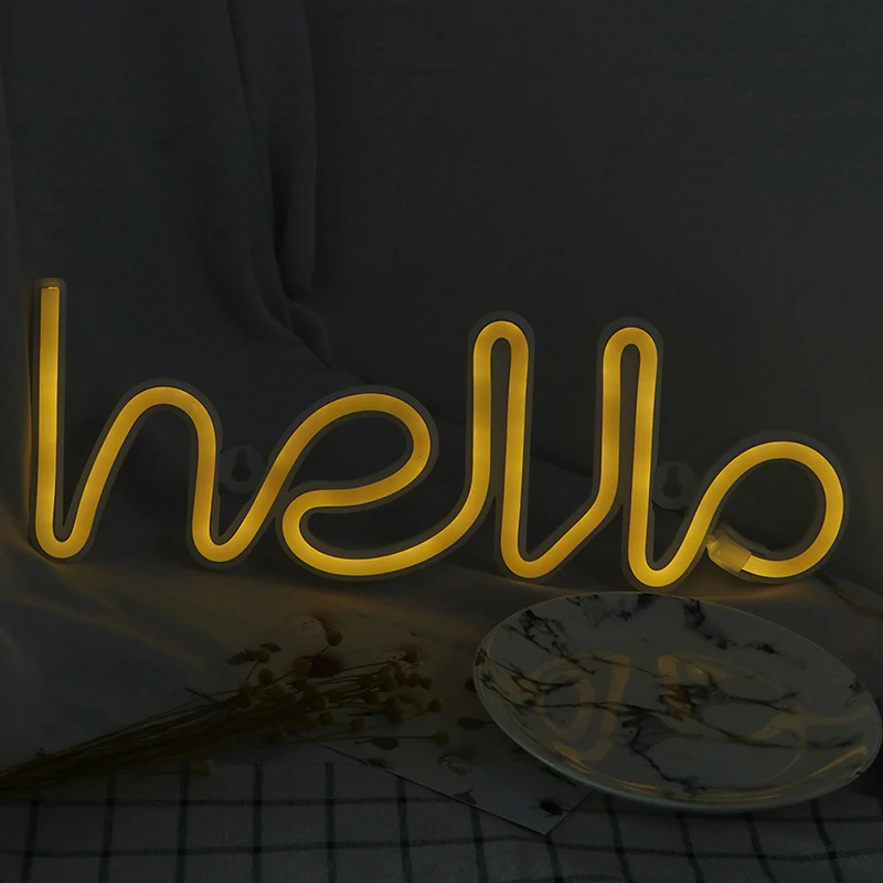 Неоновый Алфавит Hello неоновые огни для дня рождения Свадебная вечеринка спальня настенный Декор ночник