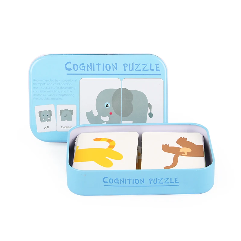 Kids Montessori Wooden Puzzle Toys Animal Graph Match Card Game Early Educational Materials Double-sided Puzzle Toy For Children 2