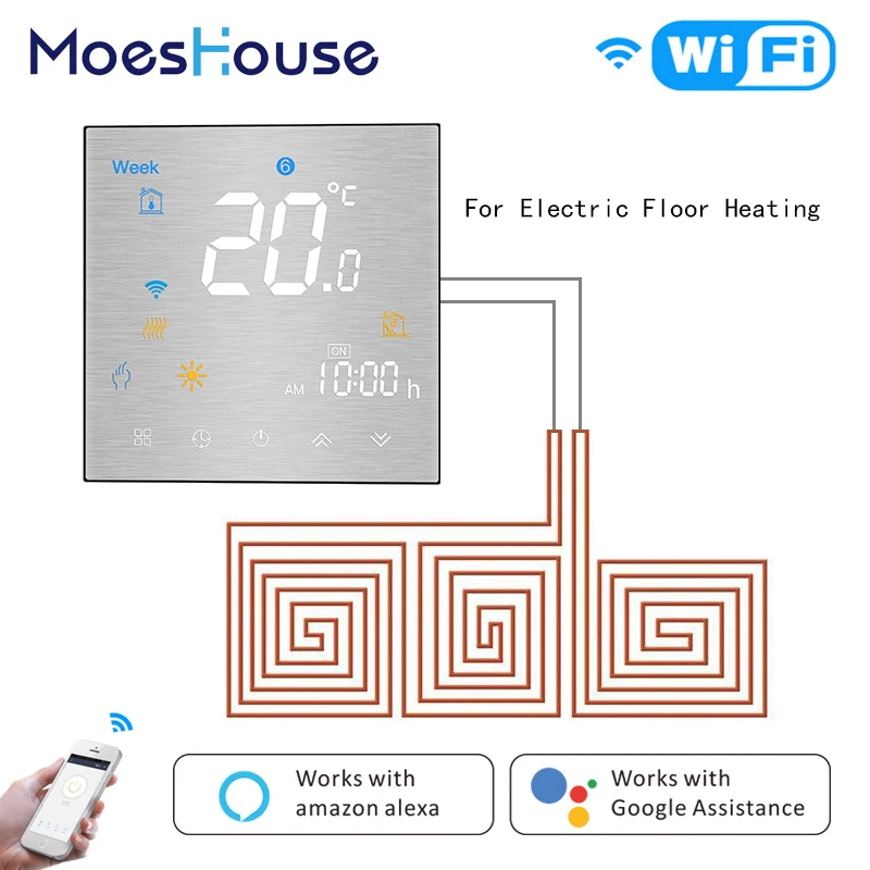 Wi-Fi умный термостат регулятор температуры для электрического отопления пола Smart Life/Tuya приложение работает с Alexa Google Home