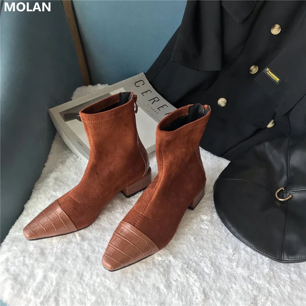 

MOLAN Brand Designer 2019 Winter Korean Fashion Sexy Pointed Toe Short Ankle Sock Boots Comfort Stretch Frabic Lady Shoes Zipper