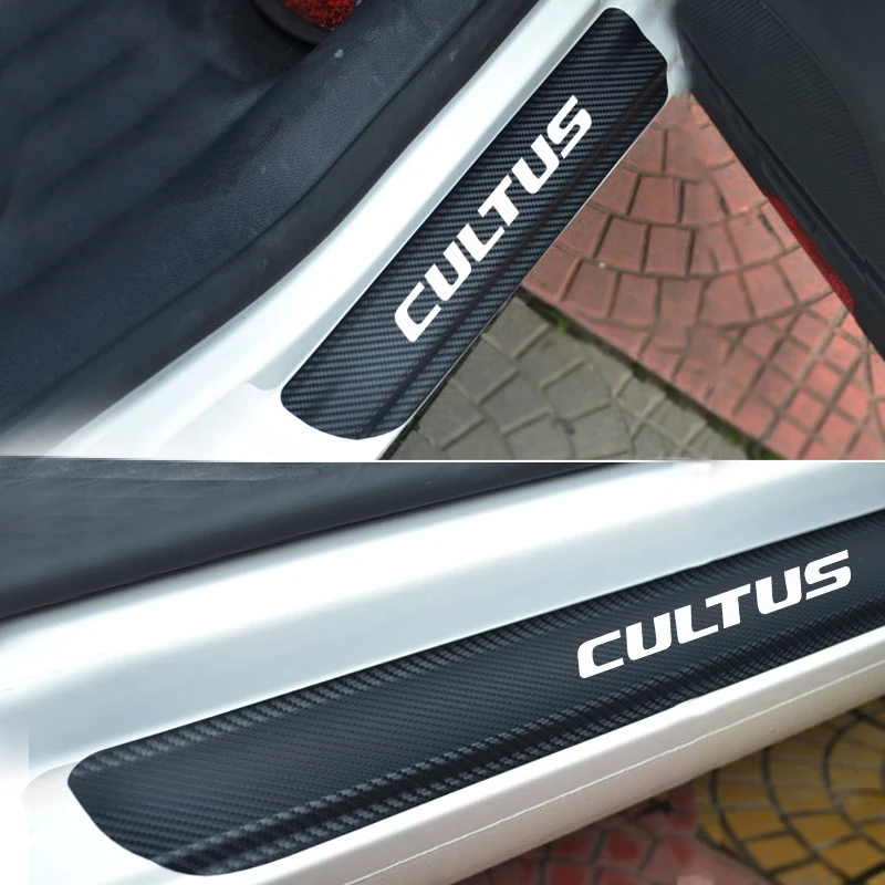 4pcs Car Door Sill Protector Sticker Carbon Fiber Vinyl Sticker For