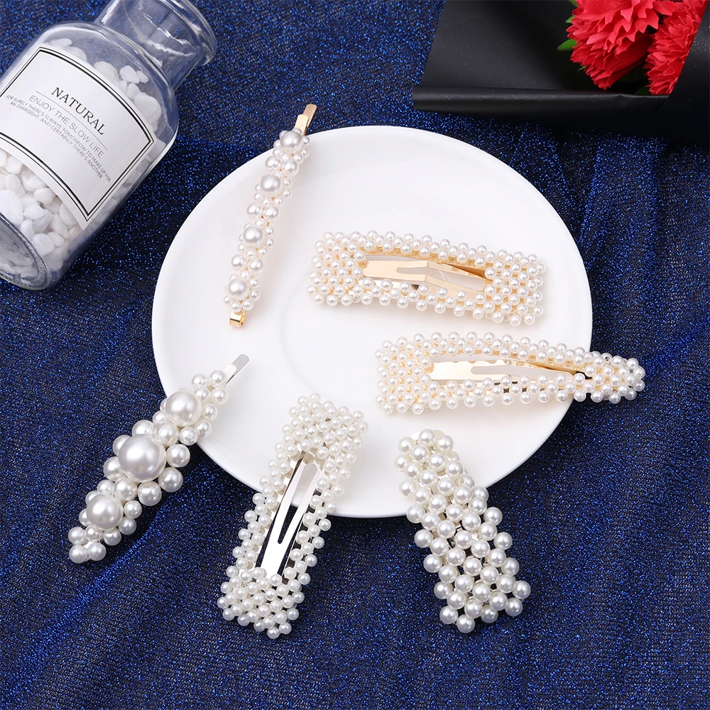 3PCS Korean Geometric Faux Pearls Decor Hairpins BB Hair Clips Metal Alloy Barrettes Headdress Jewelry Hair Styling Accessories