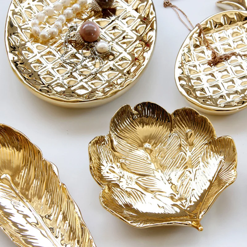Декоративный золотой лист ананаса керамическая тарелка блюдо Конфета безделушка блюдо ювелирные изделия фрукты десерт лоток для хранения тарелка посуда