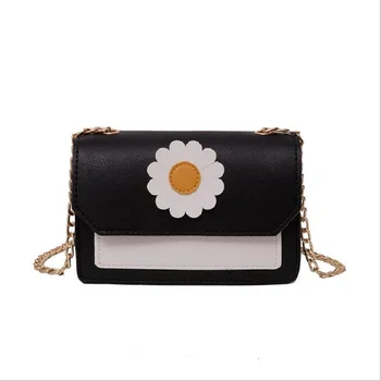 

2020 Women's Small Square Crossbody Bags Young Ladies Sweet Daisy Pattern PU Leather Shoulder Bag Light Weighted Flap Handbag