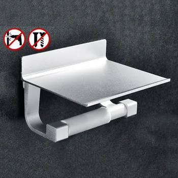 

Free Punch Toilet Paper Holder Space Aluminum Paper Towel Holder Kitchen Roll Paper Storage Holder With Mobile Phone Shelves