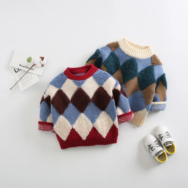 

Boys' Sweater Pullover 2019 Autumn And Winter Handsome Baby Childrenswear Rhombus Women's xiao tong yang Woolen Knit Children Ba