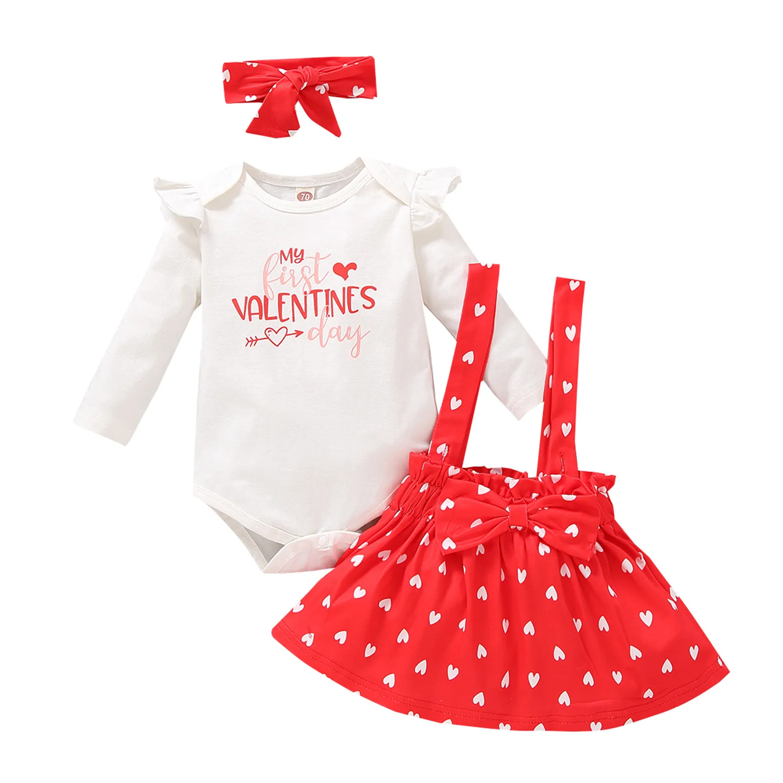 Ensemble de vêtements pour petite fille, 3 pièces, imprimé cœur, lettre,  manches à volants, t-shirt, robe à bretelles, pour la saint-valentin, 0-3  ans - AliExpress