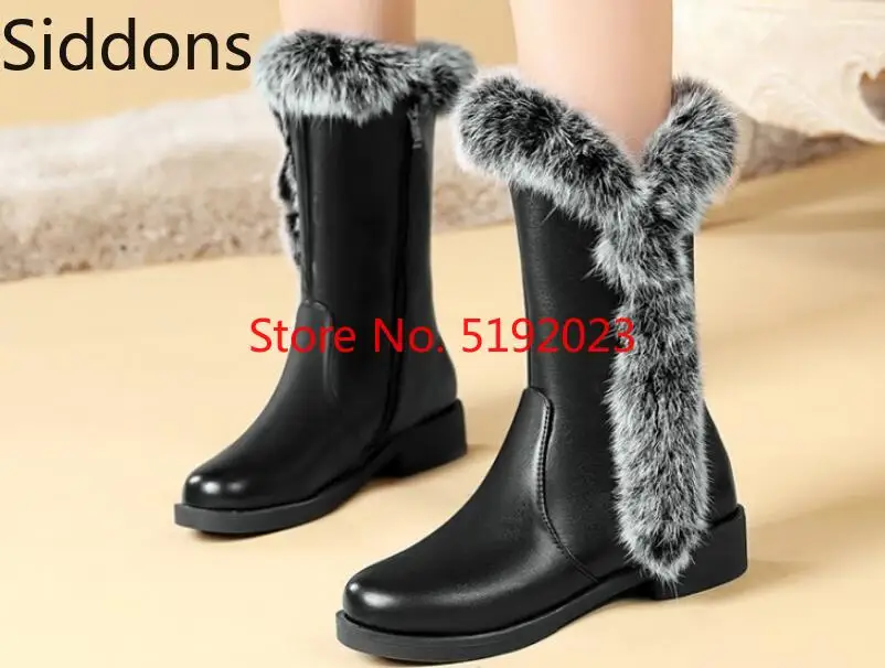 

Women Mid-calf Boots Low Heels Winter Snow Warm Wedges Shoes Woman Chaussure Zapatos Mujer Sapato PU Slip on Booties D115