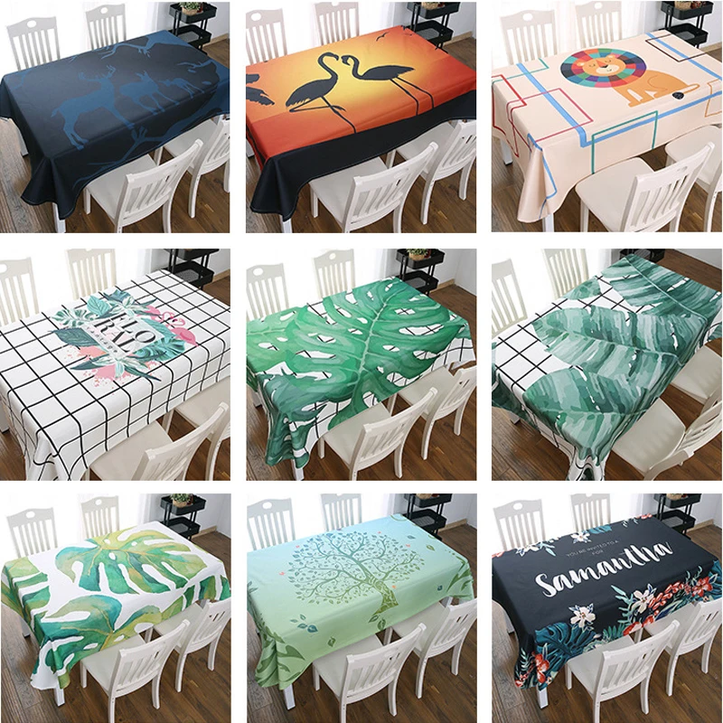 

nordic leaf pattern rectangular pvc tablecloth waterproof cartoon table cover on the table for kitchen home decoration DW124