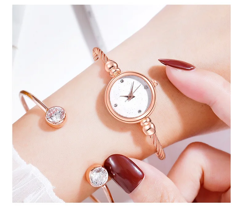 Bracelet Watch Luxury Dress Female Clock Rhinestone Rose-Gold Reloj Mujer Belt Dial Small