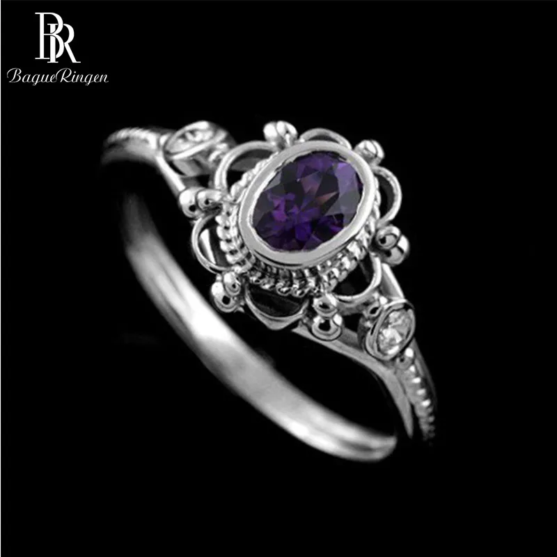 

Bague Ringen Vintage Design Thai Silver Fine Jewelry Oval Gemstones S925 Rings for Women Ruby Amethyst Female Engagement Ring