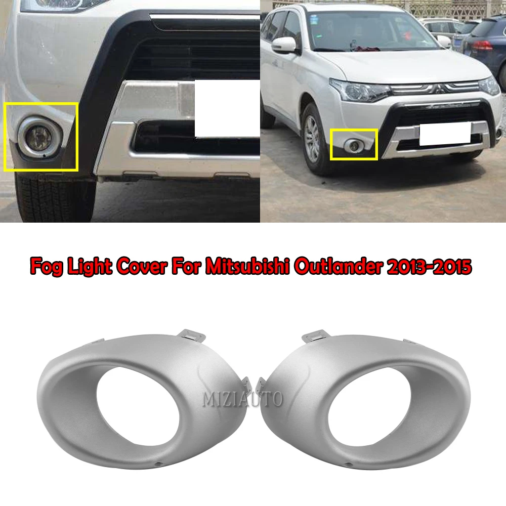 

MIZIAUTO Front Fog Light Cover For Mitsubishi Outlander 2013 2014 2015 6400F059 6400F060 Lamp Black Silver Frame