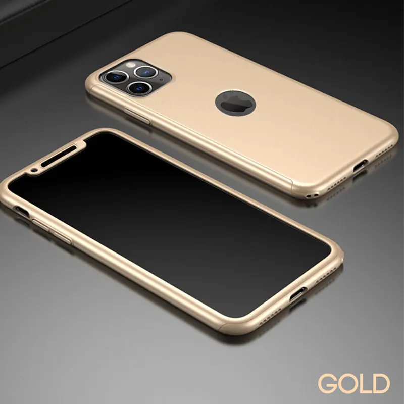 360 Full Cover Phone Case For iPhone 11 Pro X XS MAX XR 7 6 6s 8 Plus 5s SE Protective Back Cover For iphone 11 Case With Glass - Цвет: Gold