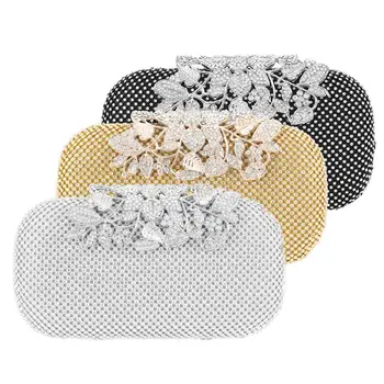 

2020 Fashion Women Flower Rhinestone Evening Bag Party Bridal Clutch Wedding Handbag Purse