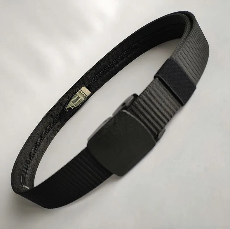 black 3.2cm Ремень Pom пластиковая пряжка нейлон холст бумажник ремни для мужчин и женщин Открытый молния скрытый кошелек безопасность тактический ремень - Цвет: black 3.2cm