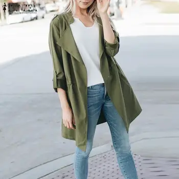 

2020 Oversized Thicken Coats Women's Jackets ZANZEA Autumn Long Sleeve Pockets Overcoats Office Lapel Outwear Chaqueta Casaco
